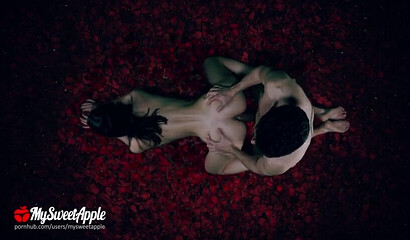 Black haired European Mysweetapple reveals her tiny tits and gets slammed