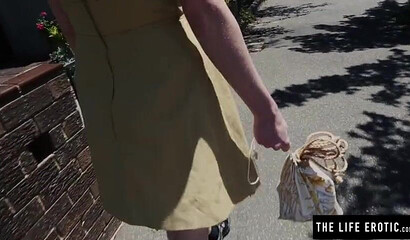 Redhead bitch with big tits masturbates with rope all over her