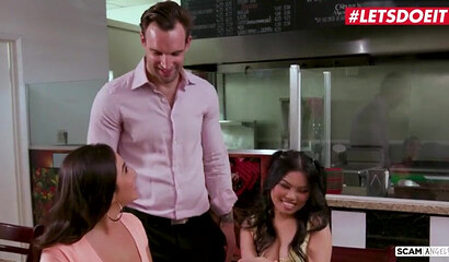 Curvy pornstars Cindy Starfall, Gina Valentina and Karlee Grey share one stiff prick