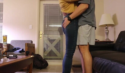 Sexy teen with round bottom enjoys cock ride on a couch