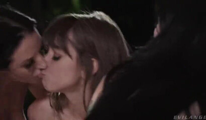 Threeway lesbian action with petite brunette and fantastic pornstar babes