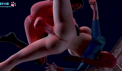 Curvy animated girl with huge tits takes huge cock from shemale