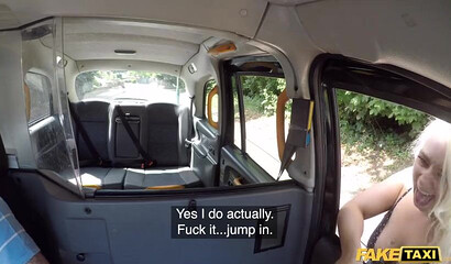 Blonde bitch with natural tits and enormous ass fucks taxi dude