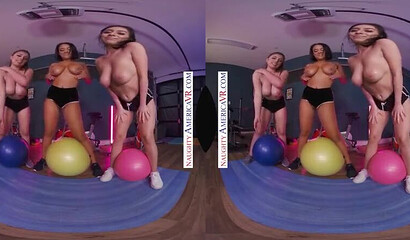 Big titted pretty sluts share one knob in POV