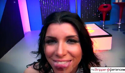 Brunette with big juggs Romi Rain blows fat knob in POV and gets facial