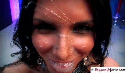 Brunette with big juggs Romi Rain blows fat knob in POV and gets facial