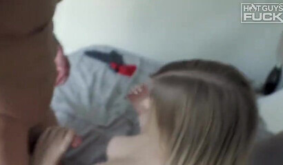 Hot chubby blondie takes stiff black boner and enjoys nasty facial