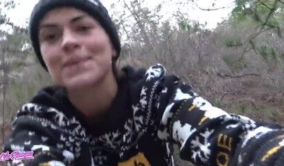 Amateur babe with wonderful bosoms strips and pleasures her clam outdoors