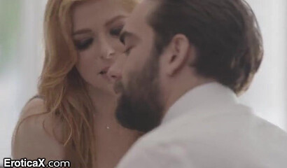 Sexy redhead pornstar Penny Pax sucks cock and gets banged from behind