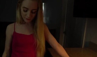 Blonde sister with small chest Emma Starletto strips and fucks her stepbro