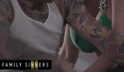 Big tits stepmom teaches her son how to please women