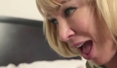Mom Mellanie Monroe seduces stepson with her fake tits