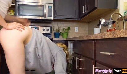 Petite teen in a passionate and rough kitchen fuck