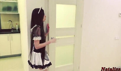 Slutty French maid works extra for a big tip