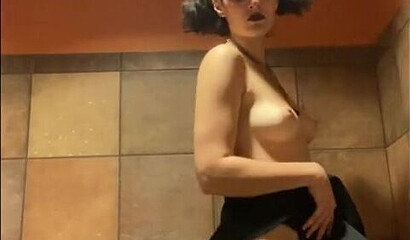 Naughty Egirl Rides A Big Dildo In A Public Bathroom