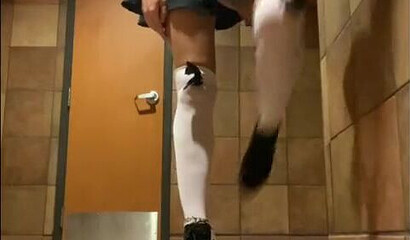 Naughty Egirl Rides A Big Dildo In A Public Bathroom