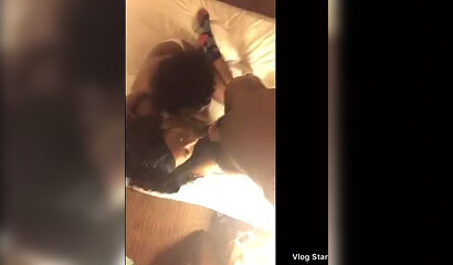 Slutty ebony chick enjoys a steamy threesome with her stepsister