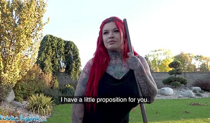 Busty redhead Sabien Demonia rides a big dick