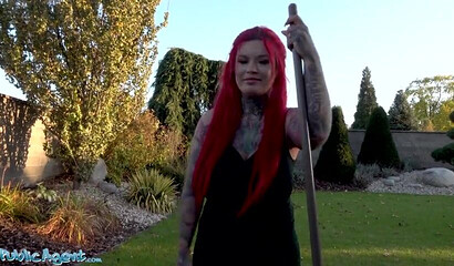 Busty redhead Sabien Demonia rides a big dick