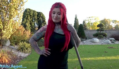 Busty redhead Sabien Demonia rides a big dick