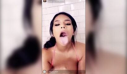 Alluring babe with big boobs masturbates in a solo show