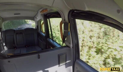 Blonde slut Amber Deen riding a fake taxi driver