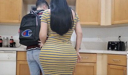 Horny MILF is locked and she seduces the naive stepson