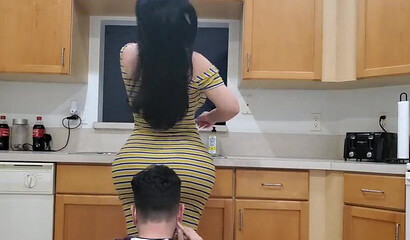 Horny MILF is locked and she seduces the naive stepson