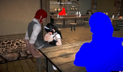 Busty anime brunette maid drilled rough and hard