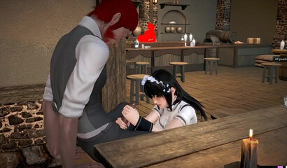 Busty anime brunette maid drilled rough and hard