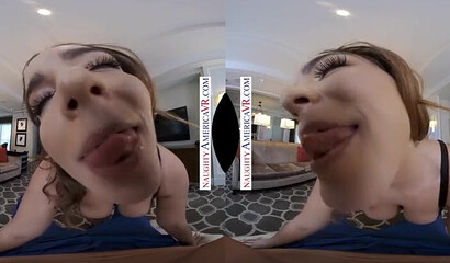 Busty milf Natasha Nice sucks a big cock in VR porn