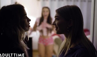 Naughty teens Gia and Khloe finger fuck at a sleepover