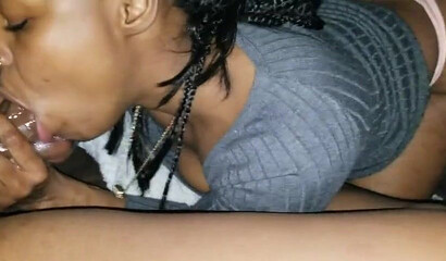 Amateur babe sucks and rides a big ebony cock