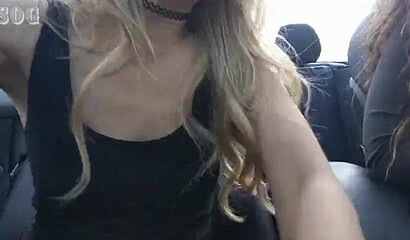 Horny blonde Ginger Banks rubs her bald pussy outdoors