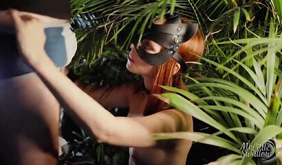 Outdoors session of oral creampie and cum swallowing actions