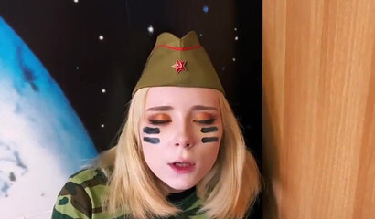 Naughty Amateur Teen Sucks A Dildo In Her Military Uniform