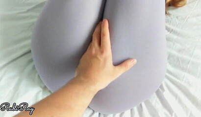 Hot chick fucked hard in ripped yoga pants